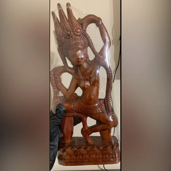Cambodian Apsaras Dancing Carved Wood - Picture 7 of 12